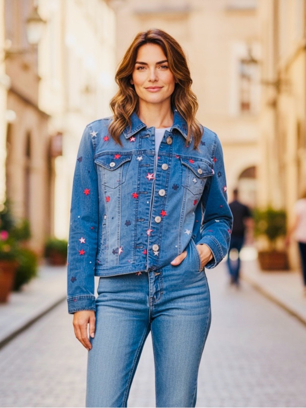 Style & Co Star-Embroidered Blue Denim Jacket